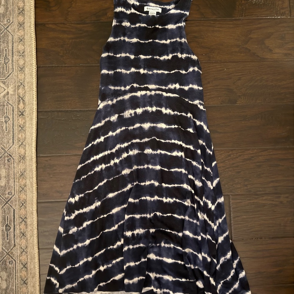 Athleta Navy and White Tie-Dye Dress XS